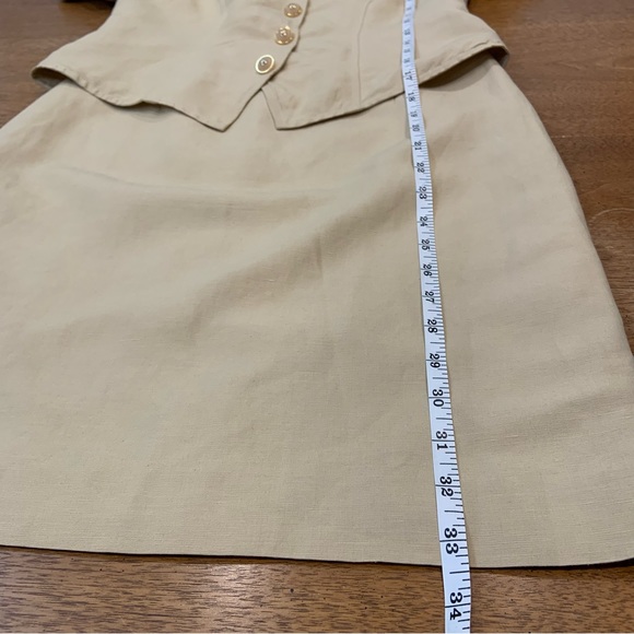 Evan Picone vintage 80s 1 piece suit dress in khaki with gold buttons - Picture 7 of 9